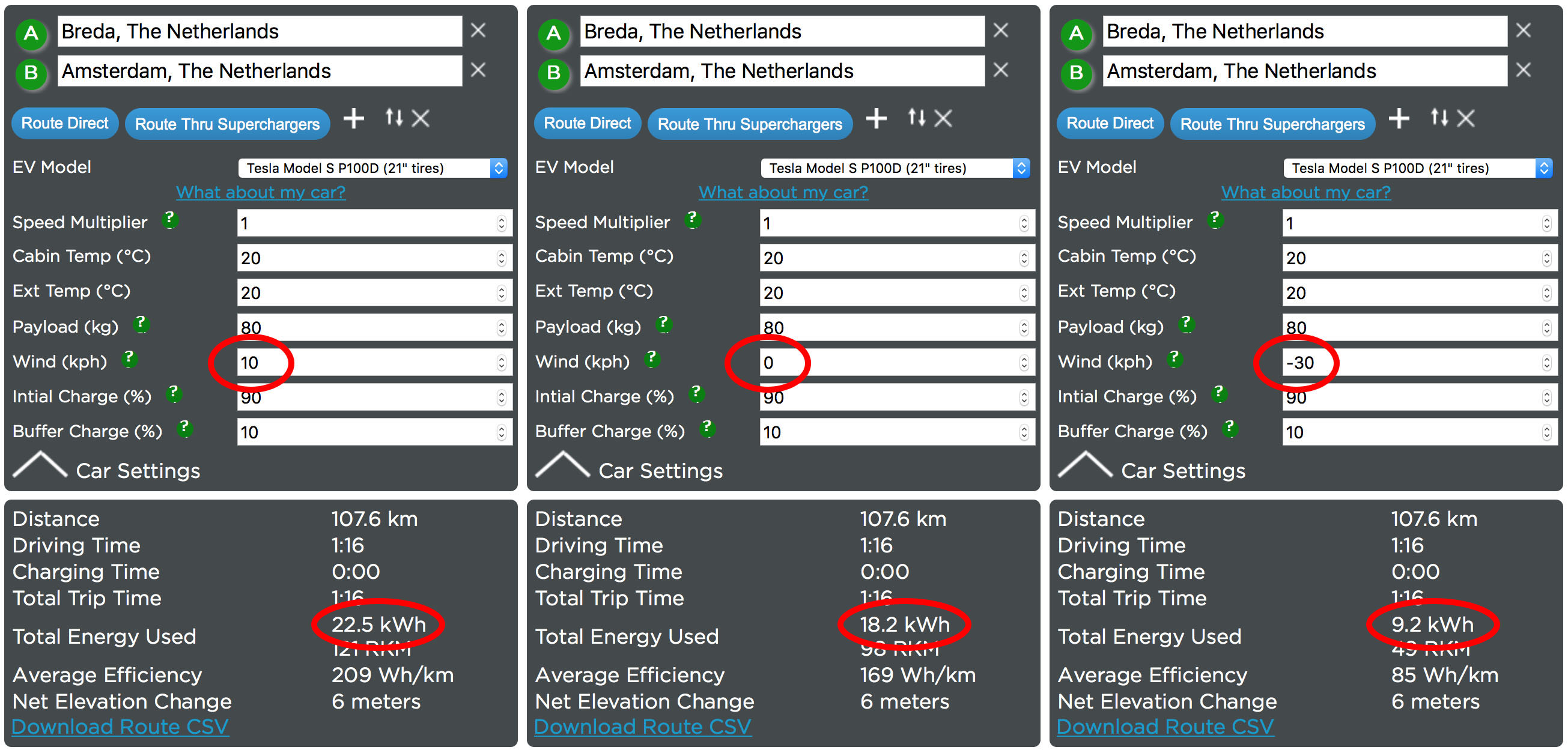 Wind effect on range